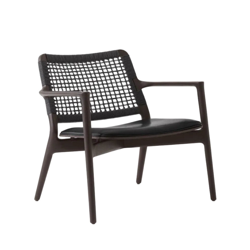 Sessel CABIN schwarze Leder mit dunklem Eichenfuß