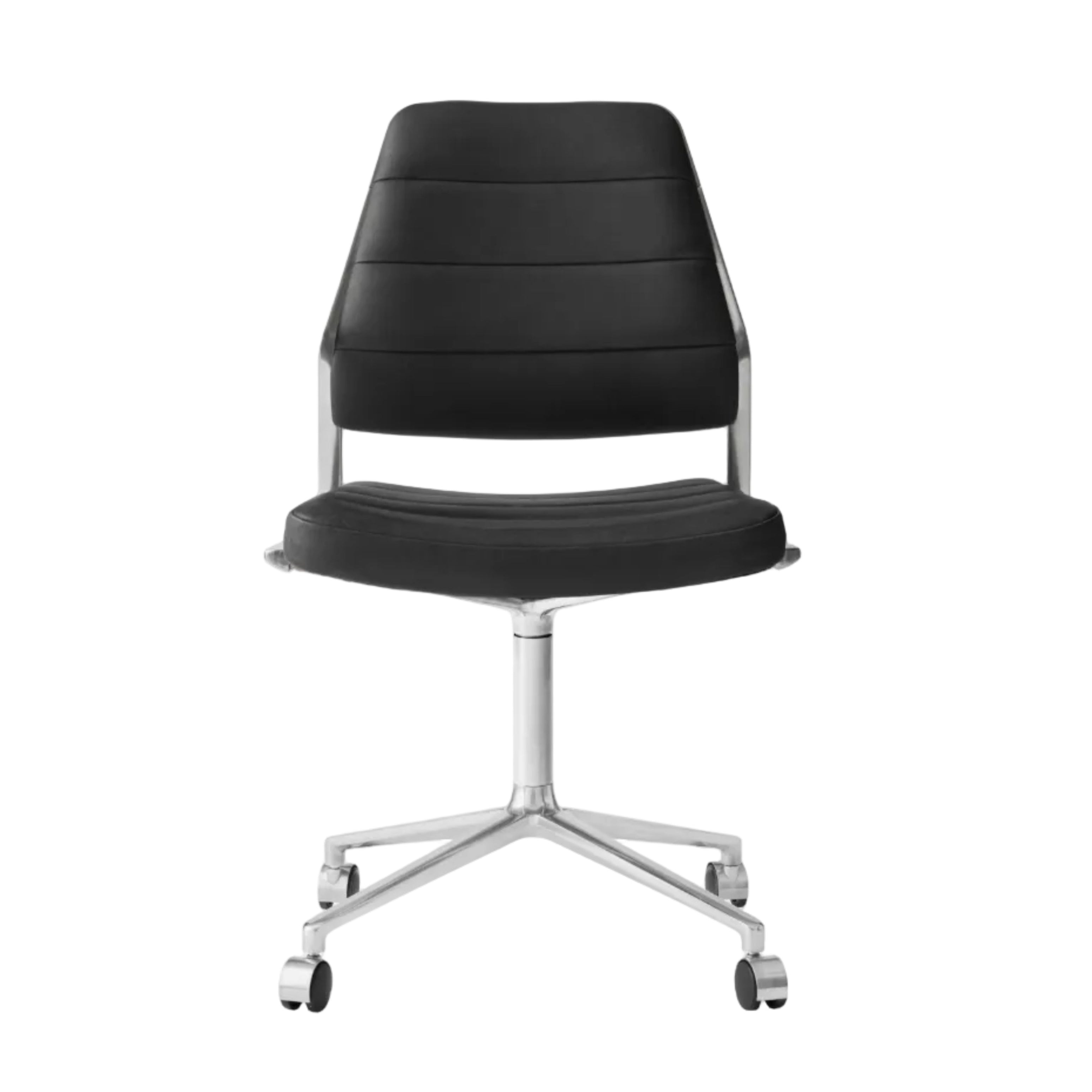 Bürostuhl 454 aus schwarzem Leder mit Metallbasis