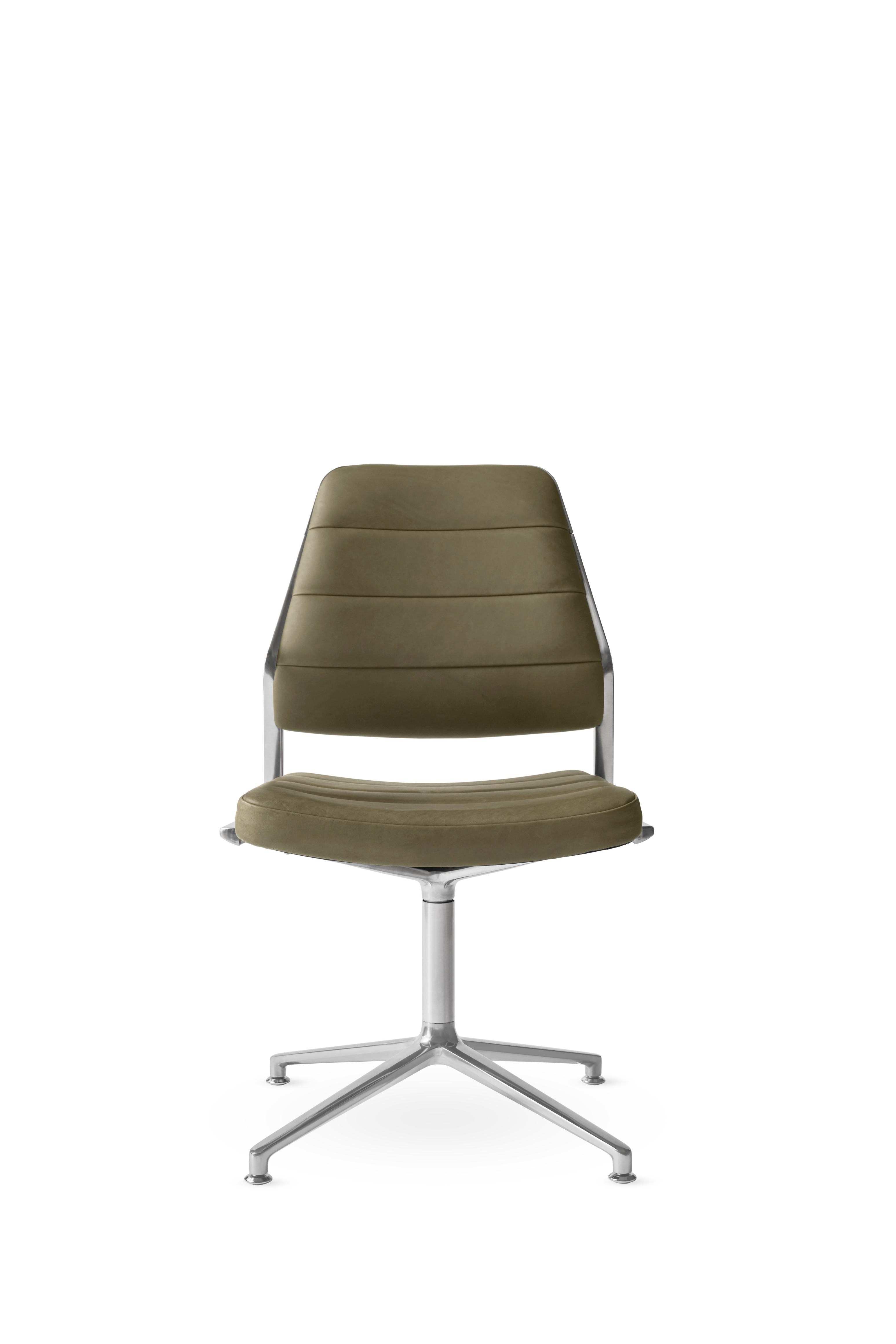 Bürostuhl 454 in grünem Leder mit Metallbasis