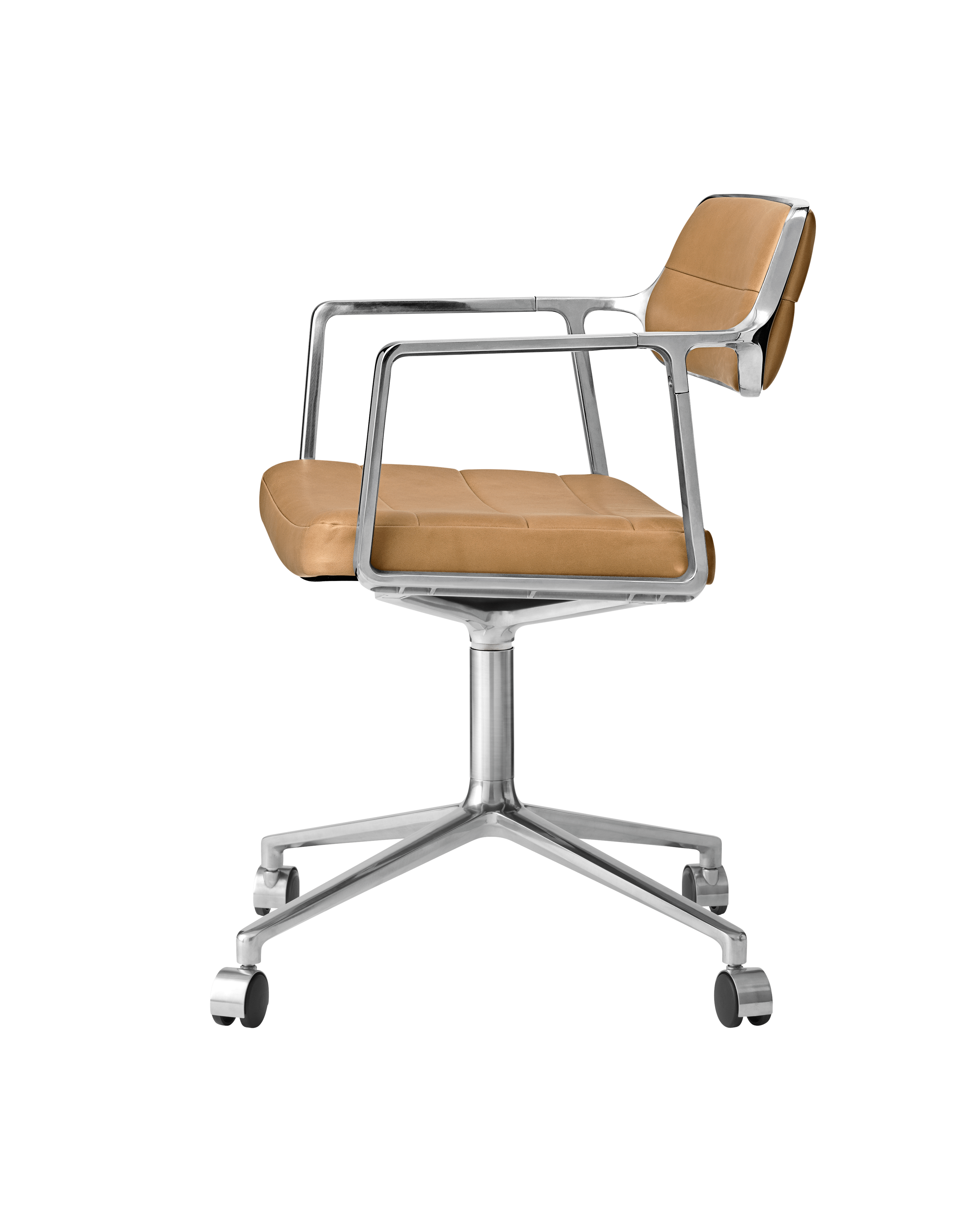 Bürostuhl 453 karamelbraunes Leder mit Metallbasis