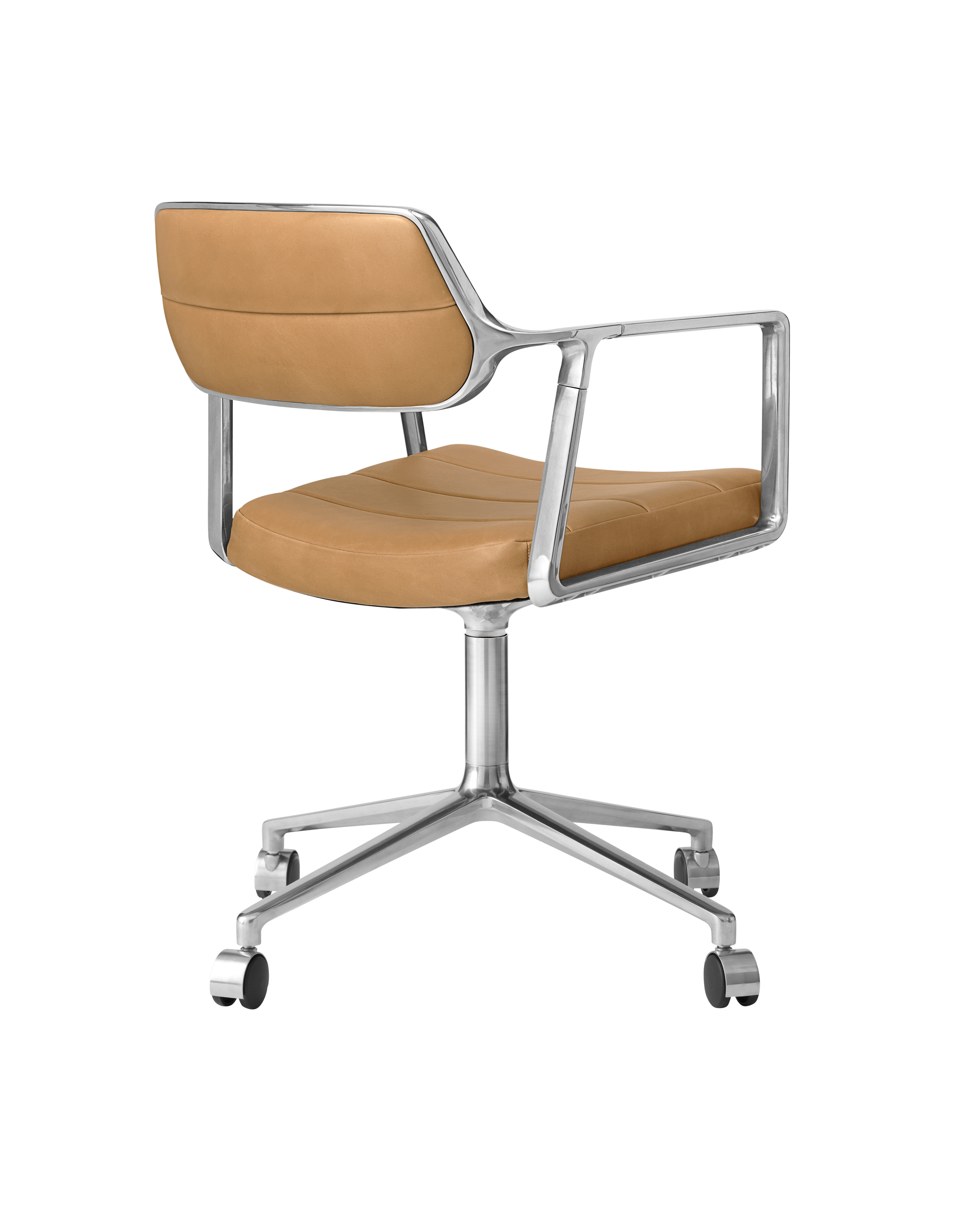 Bürostuhl 453 karamelbraunes Leder mit Metallbasis