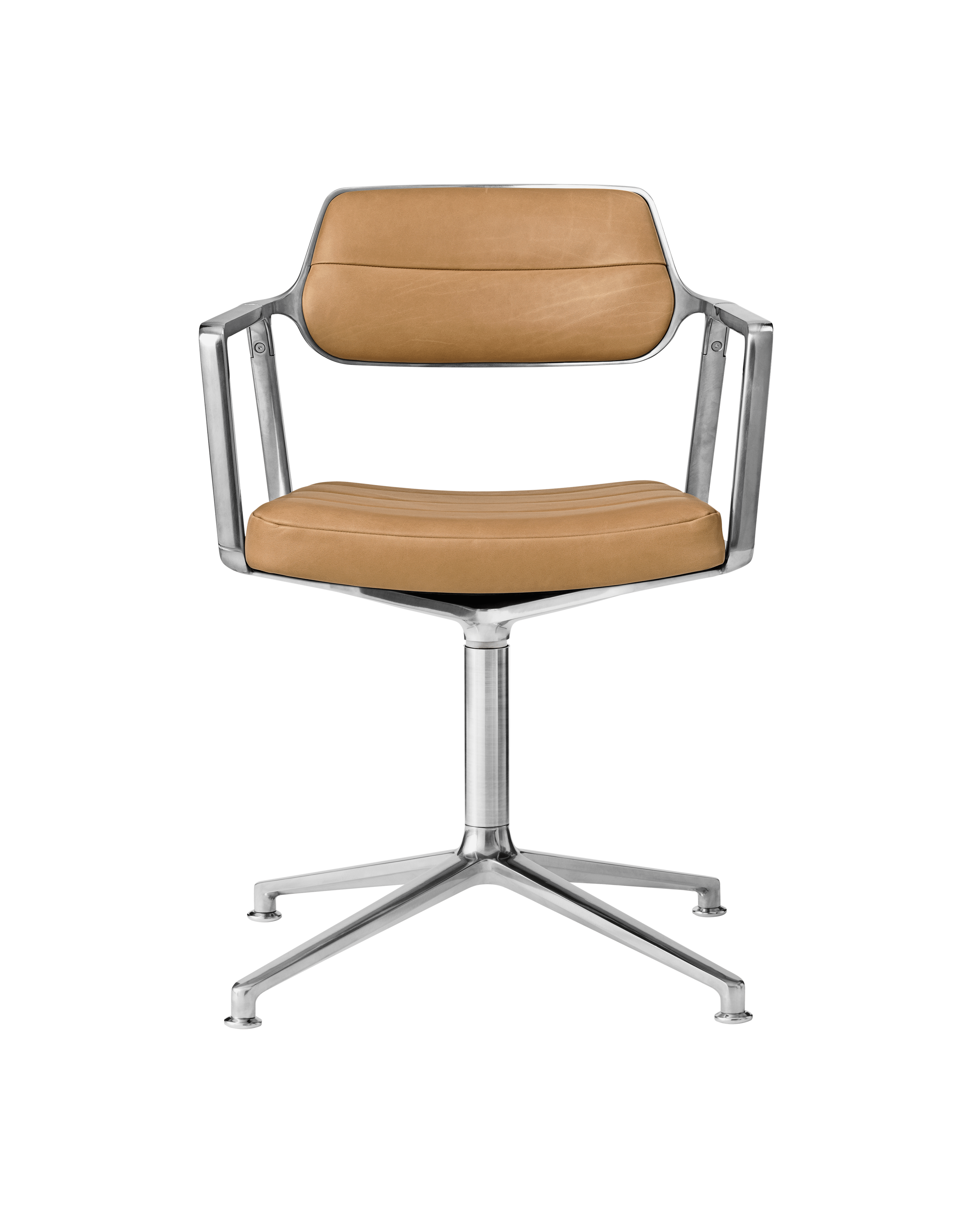 Bürostuhl 453 karamelbraunes Leder mit Metallbasis