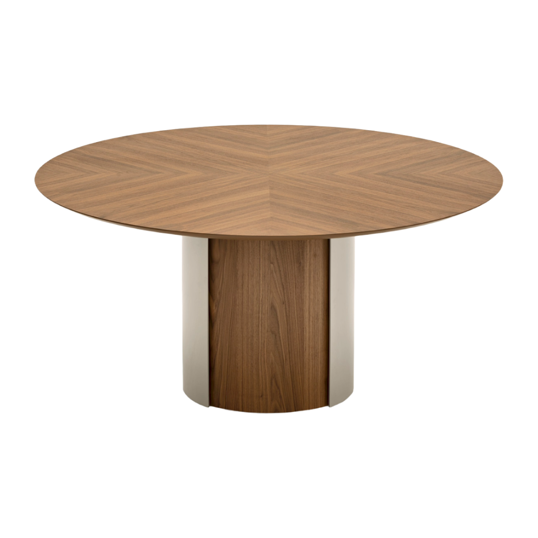 Runder Tisch YOROI aus Nussbaumholz mit cremefarbener Basis