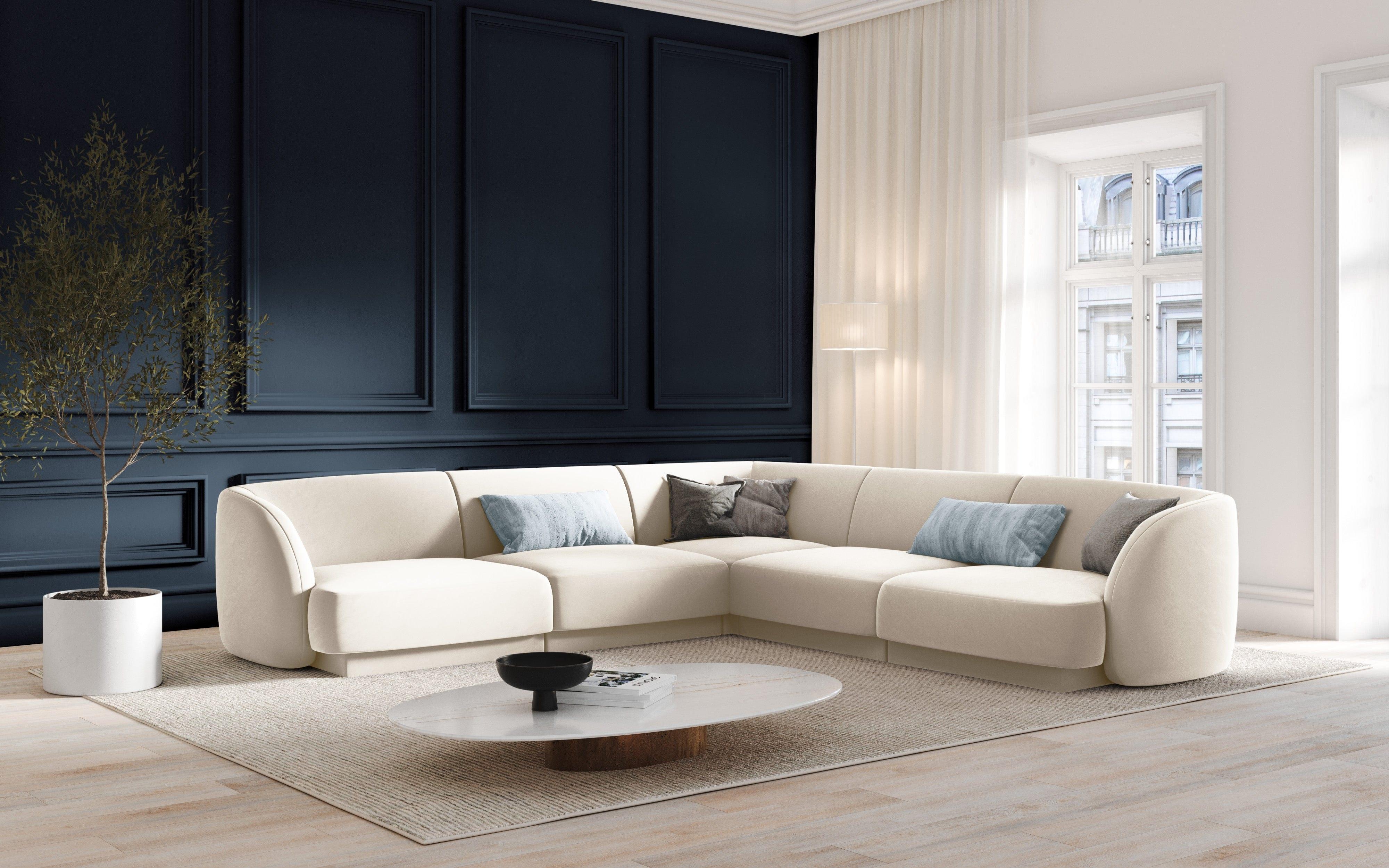 Narożnik aksamitny 5-osobowy MILEY beżowy Micadoni    Eye on Design