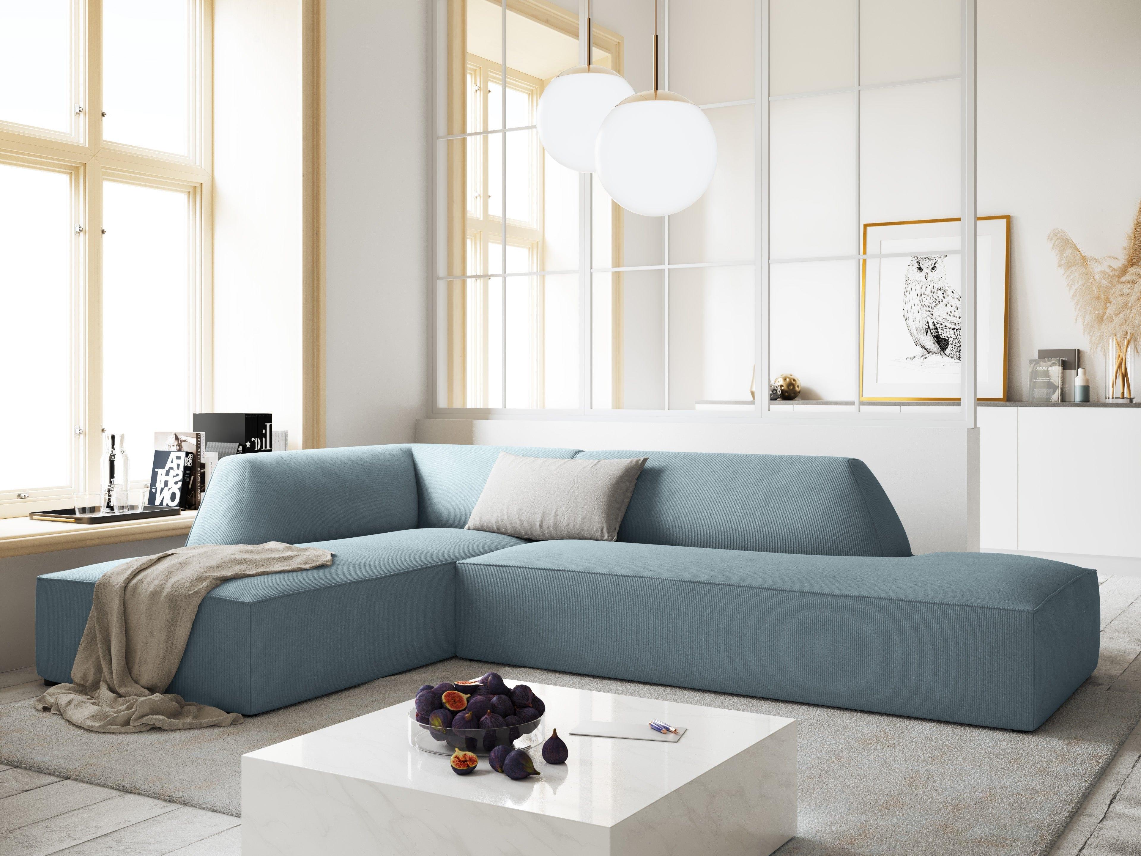 Sofa narożna sztruksowa lewostronna RUBY jasnoniebieski Micadoni    Eye on Design