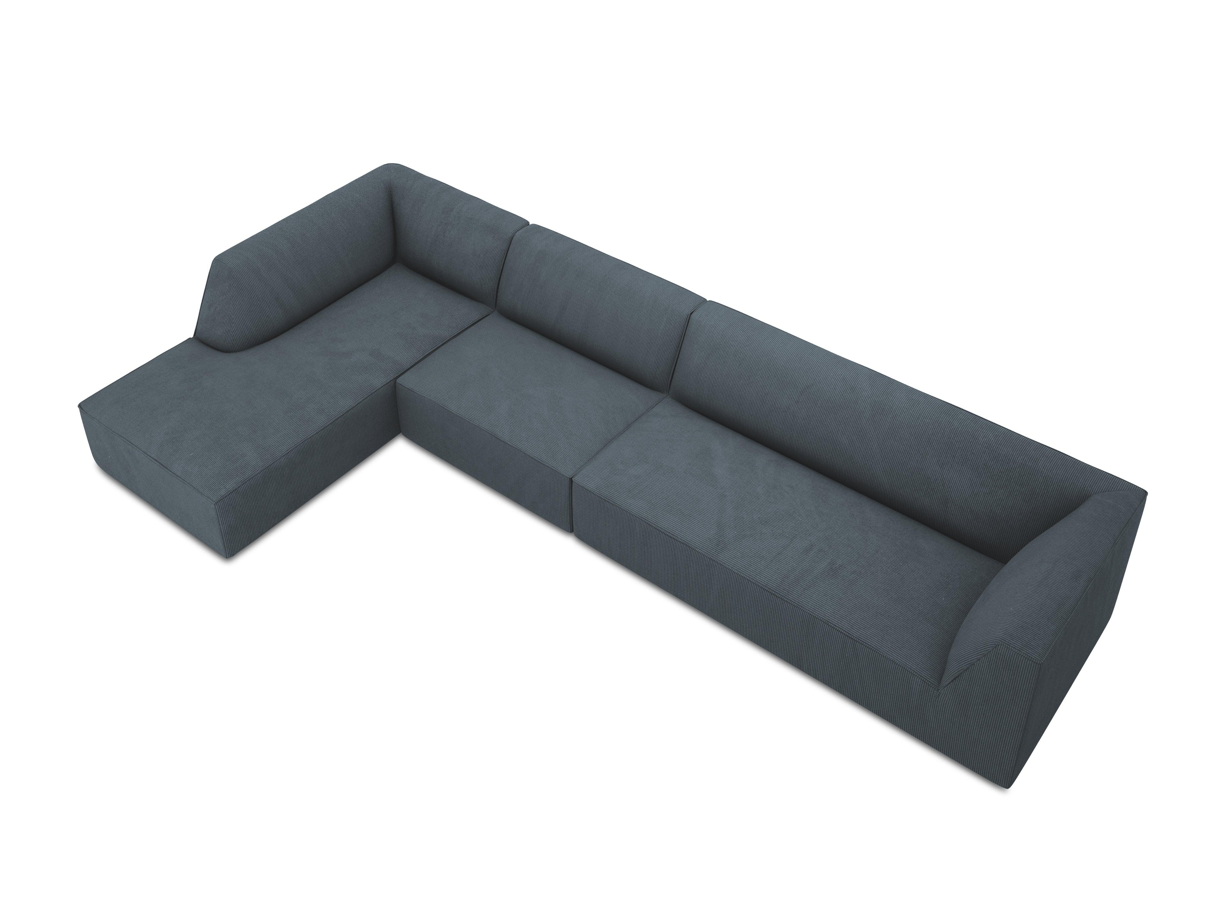 Narożnik sztruksowy 5-osobowy lewostronny RUBY niebieski – sofa narożna