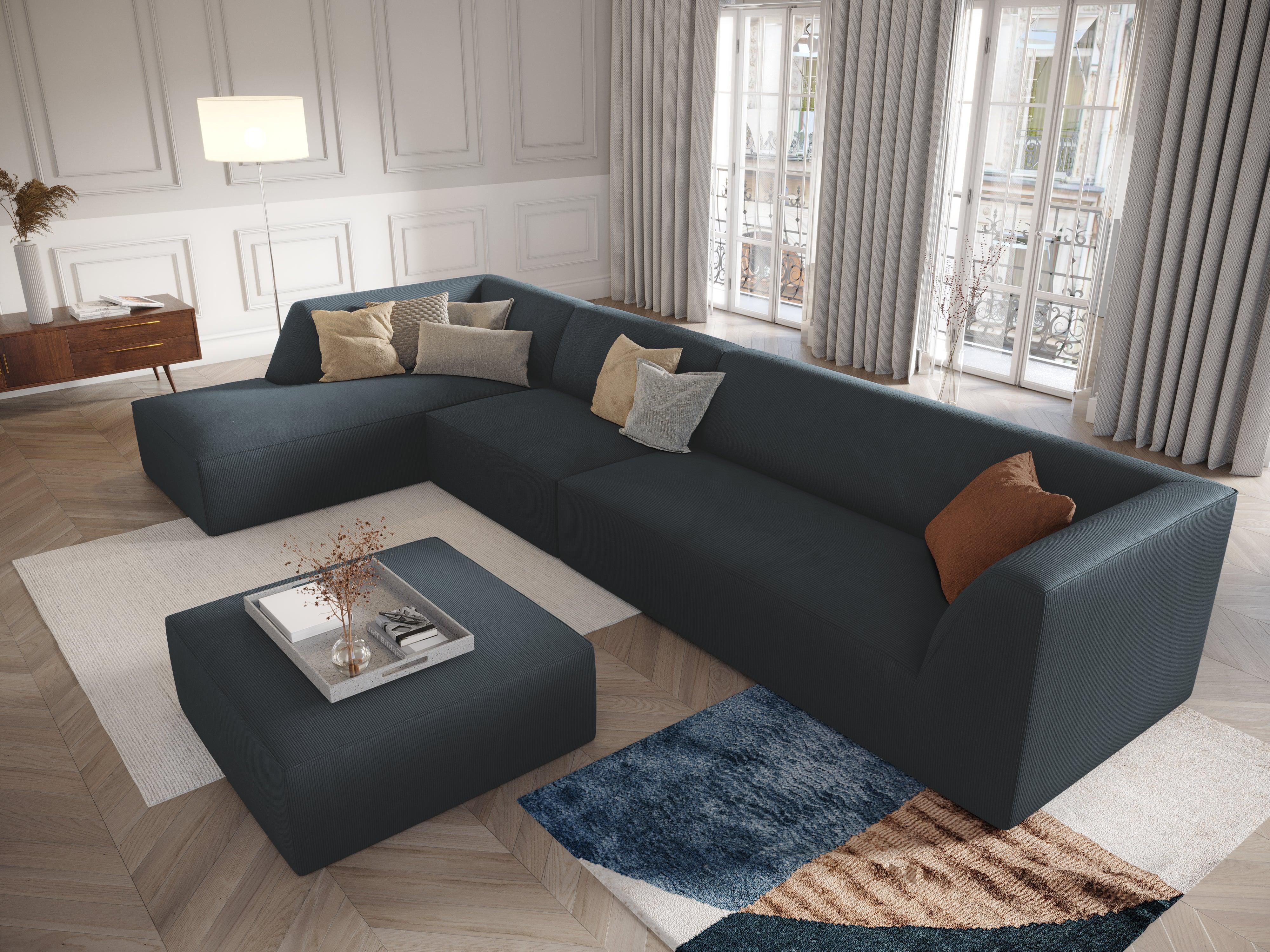 Narożnik sztruksowy 5-osobowy lewostronny RUBY niebieski Micadoni    Eye on Design