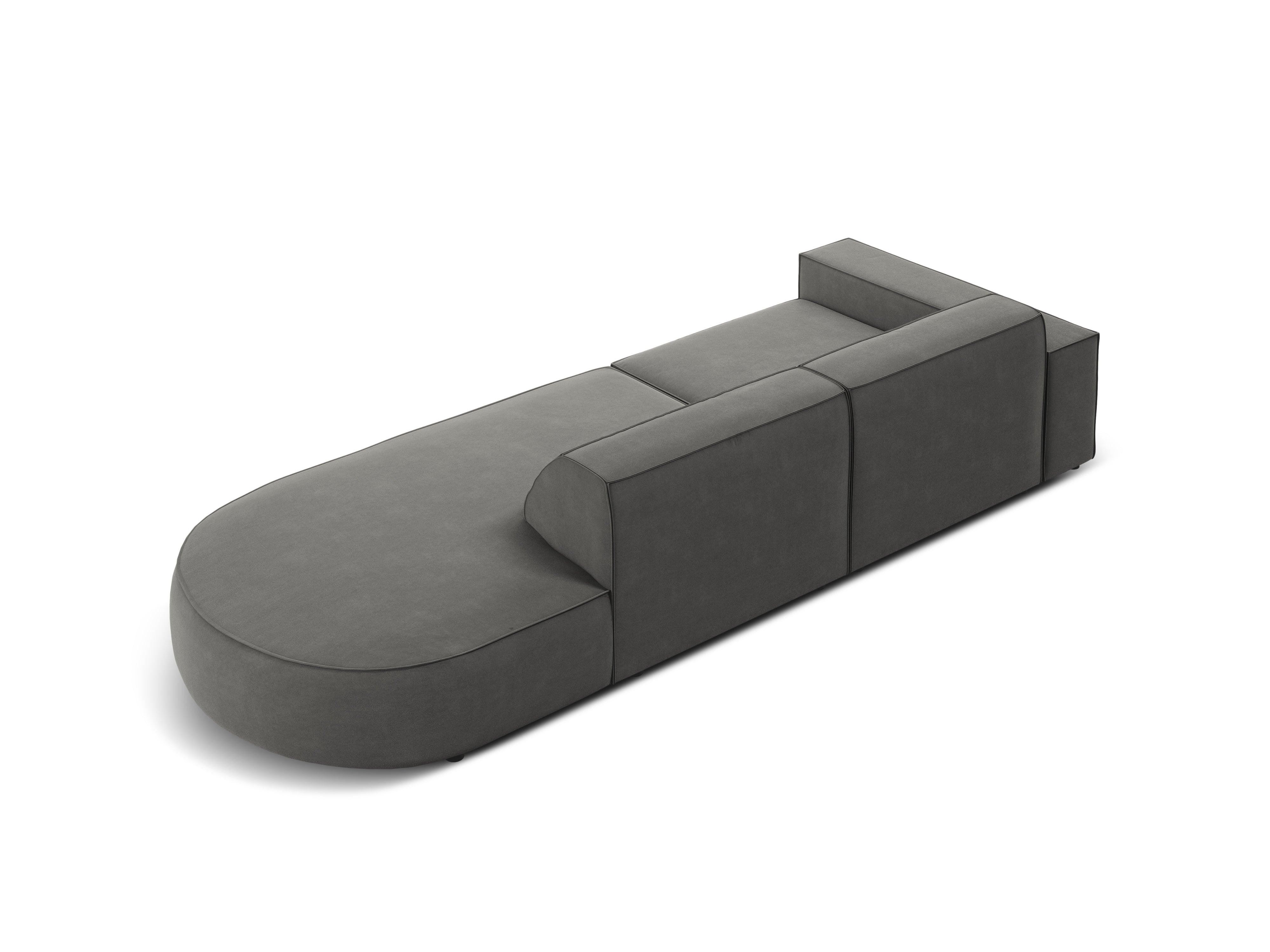 Sofa aksamitna prawostronna okrągła 3-osobowa JODIE jasnoszary Micadoni    Eye on Design