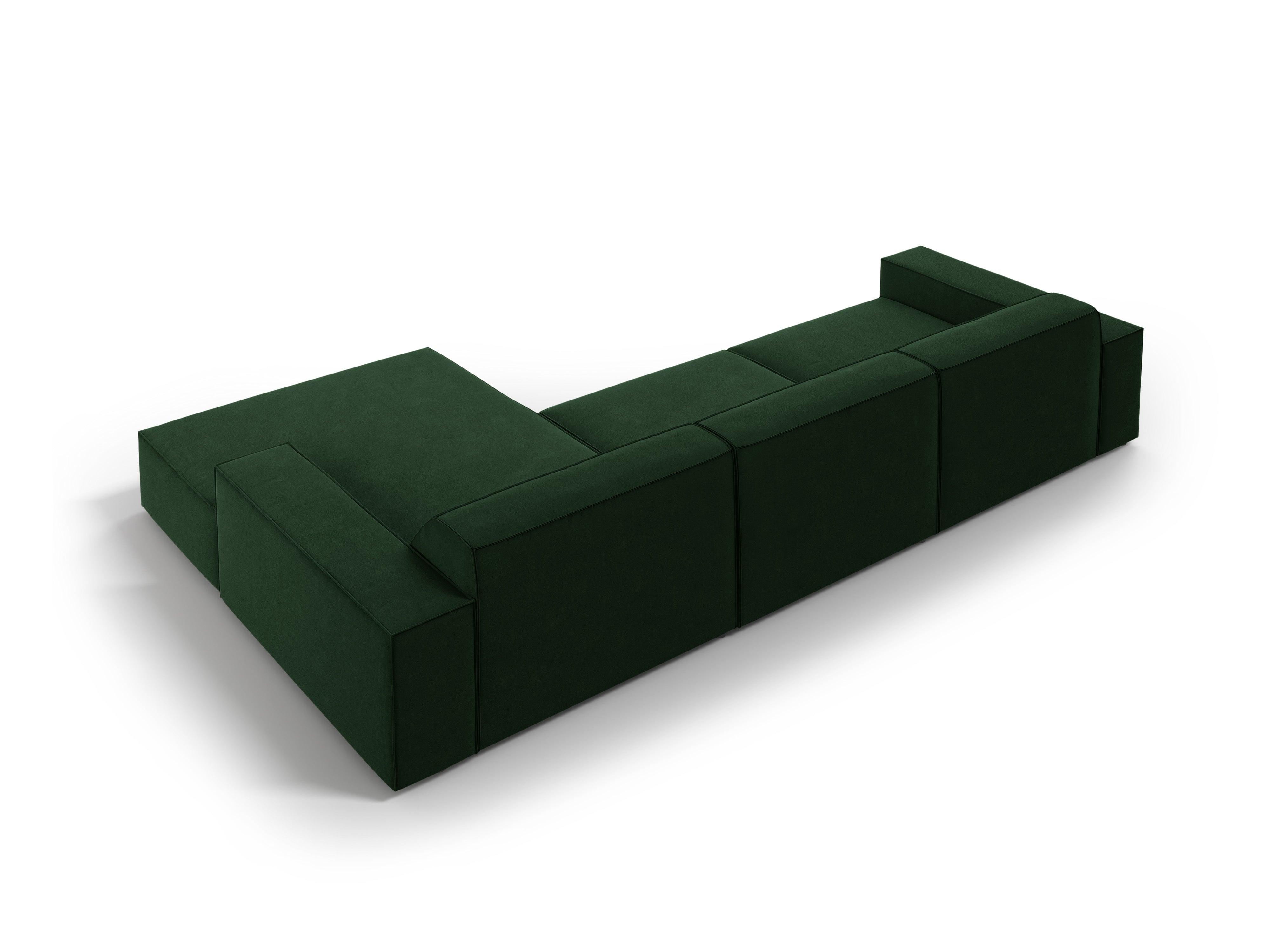 Narożnik aksamitny prawostronny 4-osobowy JODIE butelkowa zieleń Micadoni    Eye on Design