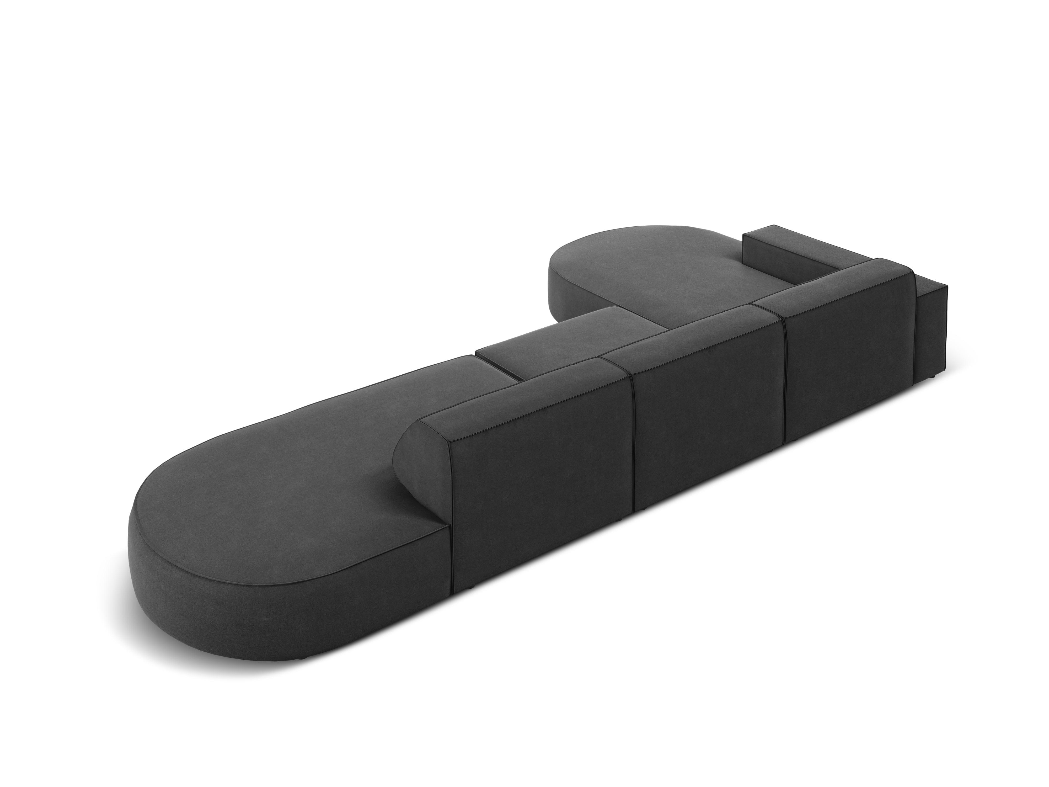 Narożnik aksamitny lewostronny 4-osobowy otwarty JODIE ciemnoszary Micadoni    Eye on Design