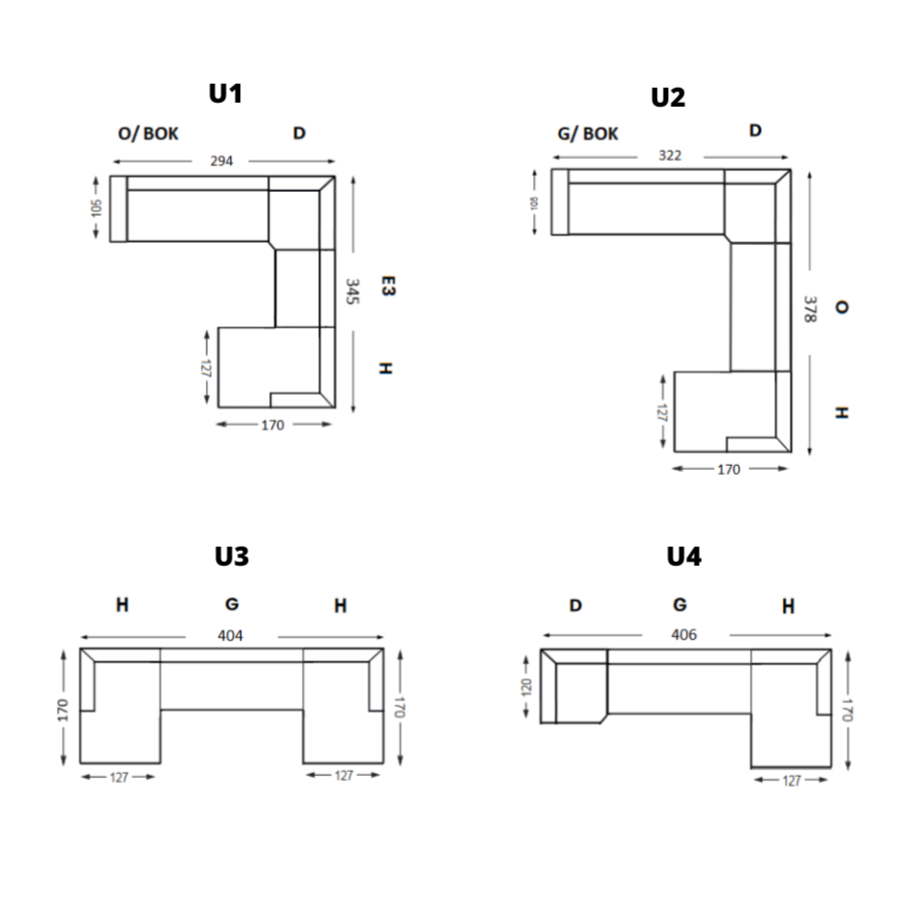 Narożnik w kształcie U MICHELLE - rozmiar i kolor do wyboru Nordic Line    Eye on Design