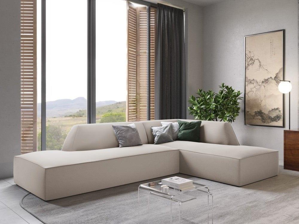 Sofa narożna aksamitna prawostronna RUBY beżowy Micadoni    Eye on Design