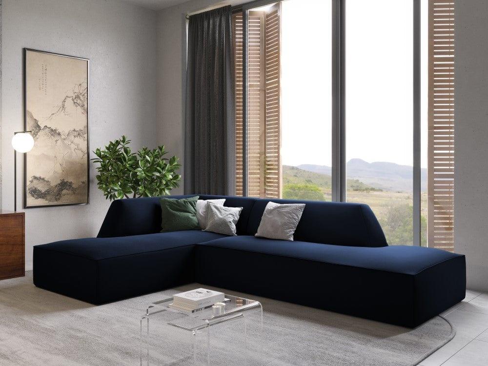 Sofa narożna aksamitna lewostronna RUBY granat królewski Micadoni    Eye on Design