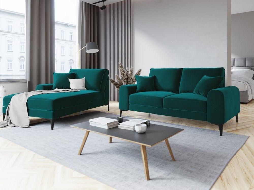 Szezlong aksamitny lewostronny MADARA turkusowy z czarną podstawą Mazzini Sofas    Eye on Design