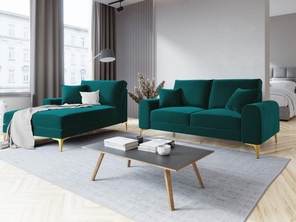 Szezlong aksamitny lewostronny MADARA turkusowy ze złotą podstawą Mazzini Sofas    Eye on Design