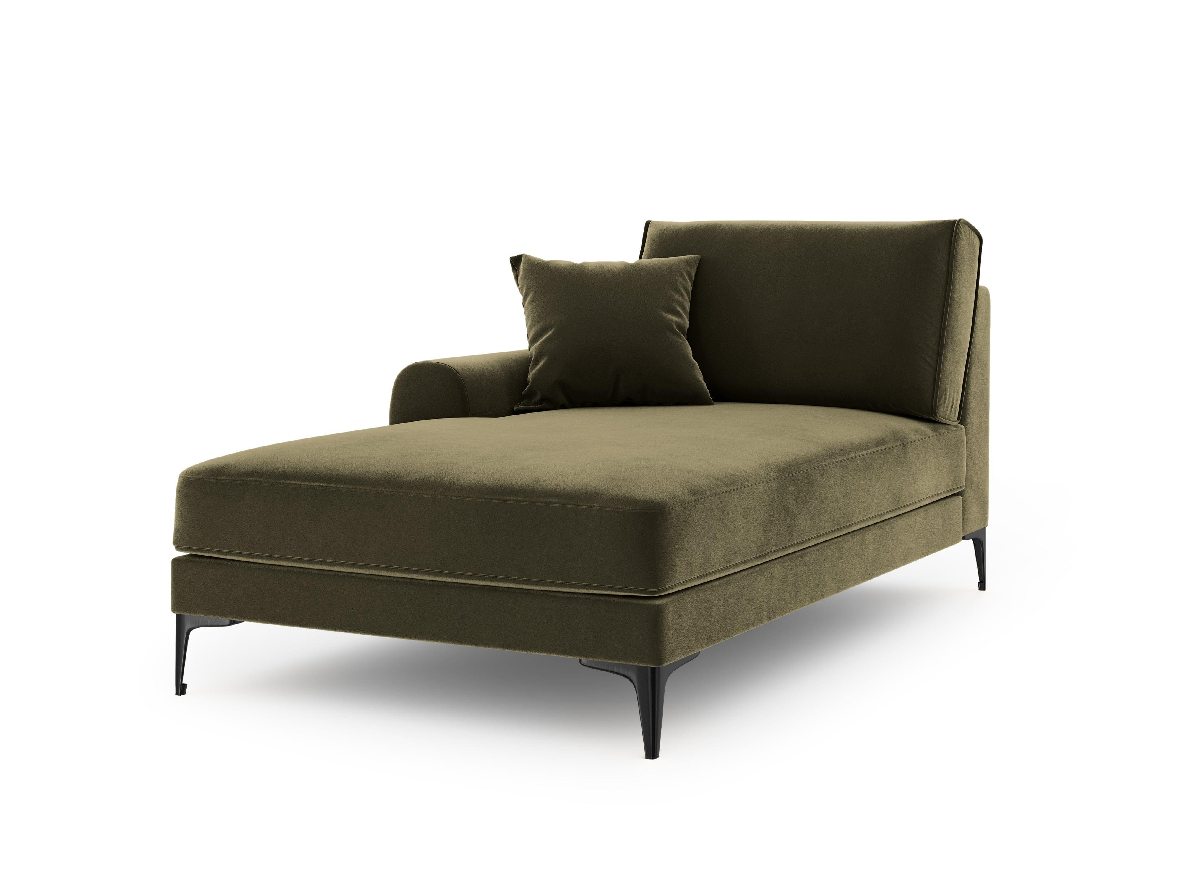 Szezlong aksamitny lewostronny MADARA zielony z czarną podstawą Mazzini Sofas    Eye on Design